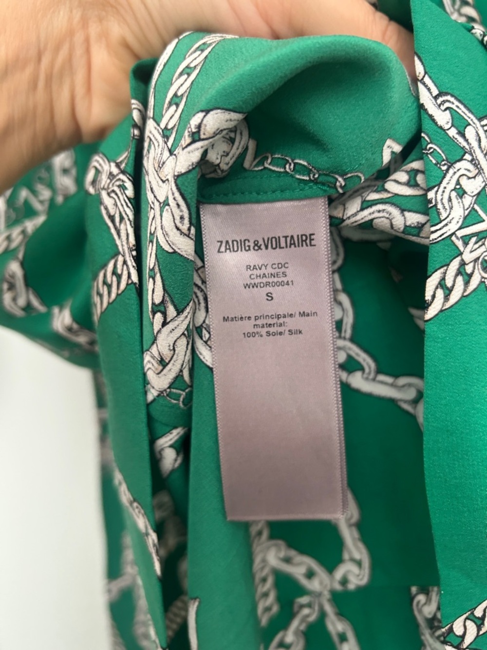 Zadig & Voltaire Ravy Chain Print 100% Silk 3/4 Sleeves Mini Dress Green Small - Picture 8 of 10